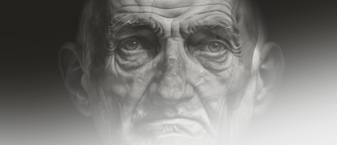 Human-like figure looking into the camera.